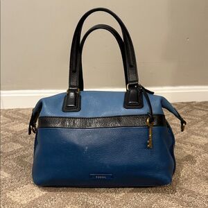Fossil Women's Blue and Black Satchel with gold keychain